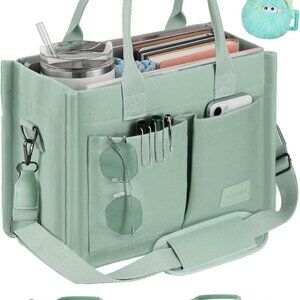 Durable Green Canvas Tote Purse with Zipper & Standalone Structure for Women